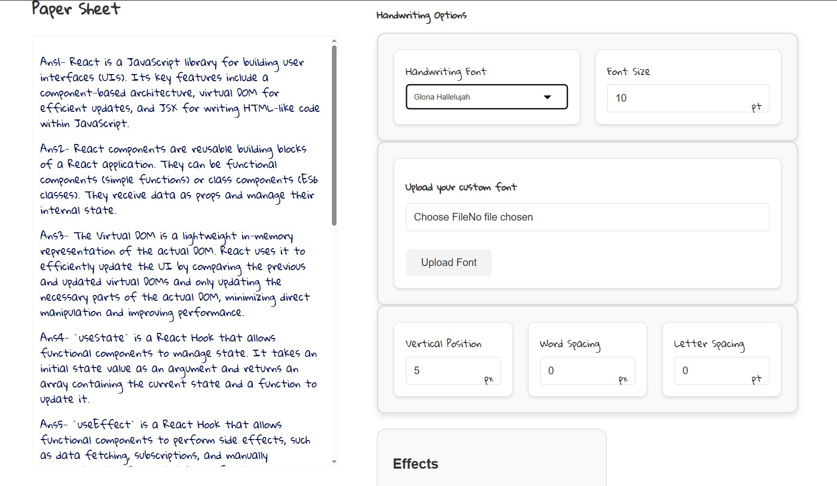 Handwriting Customization Panel